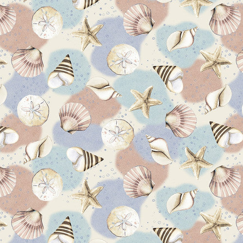 Ocean Oasis Shells and Starfish Light Blue Patricia Pinto Blank Quilting Cotton Fabric