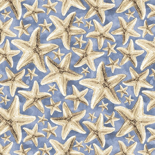 Ocean Oasis Starfish Medium Blue Patricia Pinto Blank Quilting Cotton Fabric