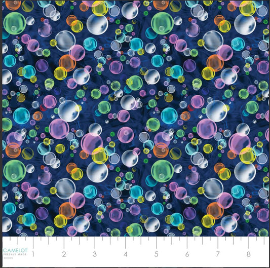 Ocean Story Breathe Bubbles Blue Camelot Cotton Fabric