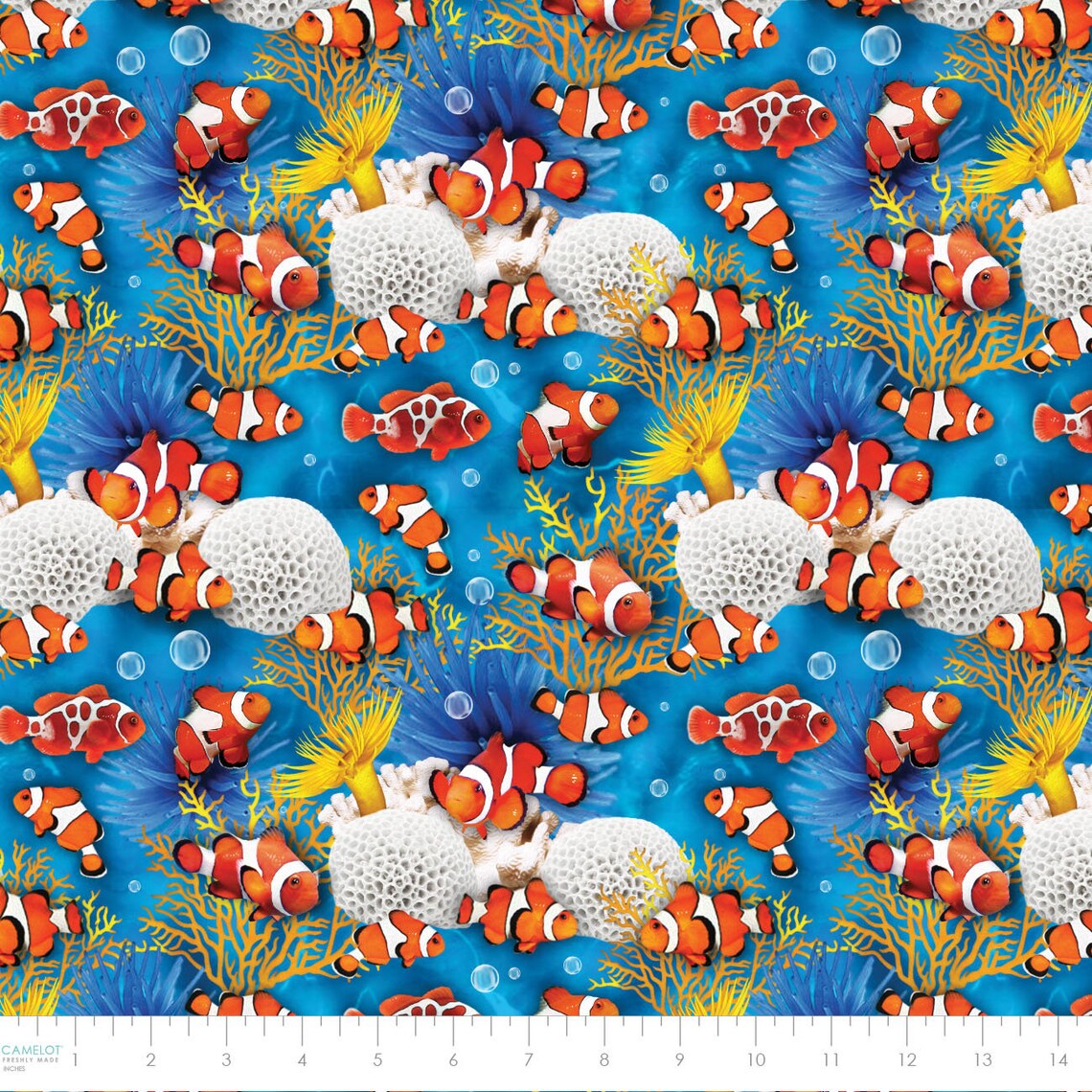 Ocean Story Clownfish Allover Multi Camelot Cotton Fabric