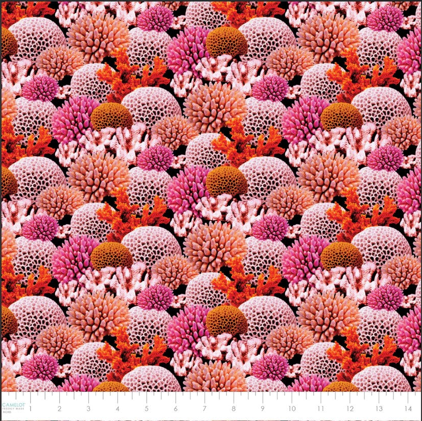 Ocean Story Coral Reefs Packed Coral Pink Orange Camelot Cotton Fabric