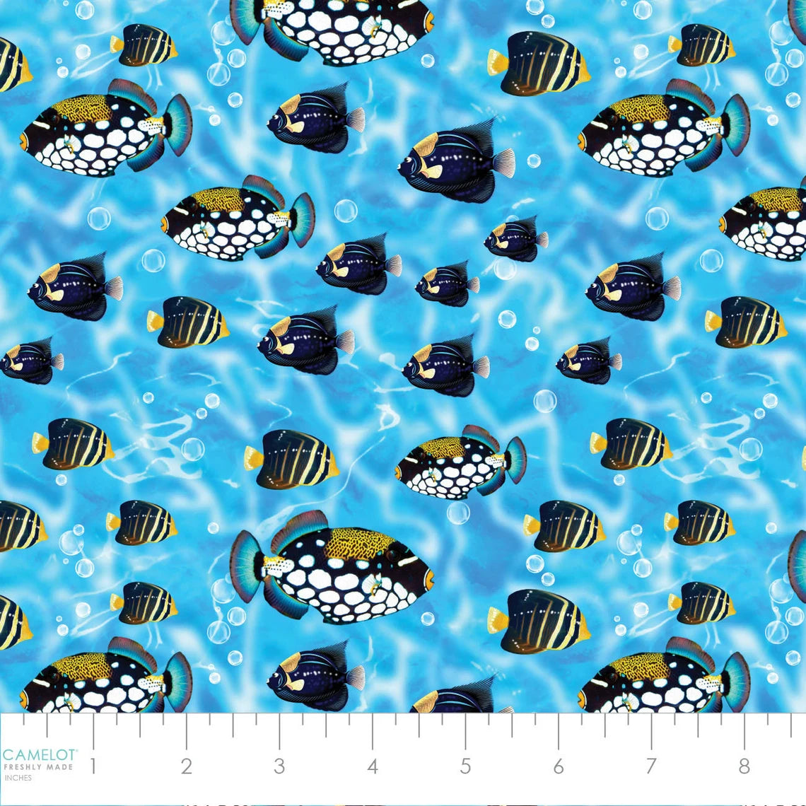 Ocean Story School of Fish Allover Multi Blue Camelot Cotton Fabric