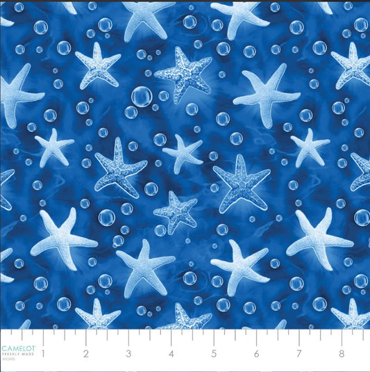 Ocean Story Tonal Starfish and Bubbles Multi Blue Camelot Cotton Fabric