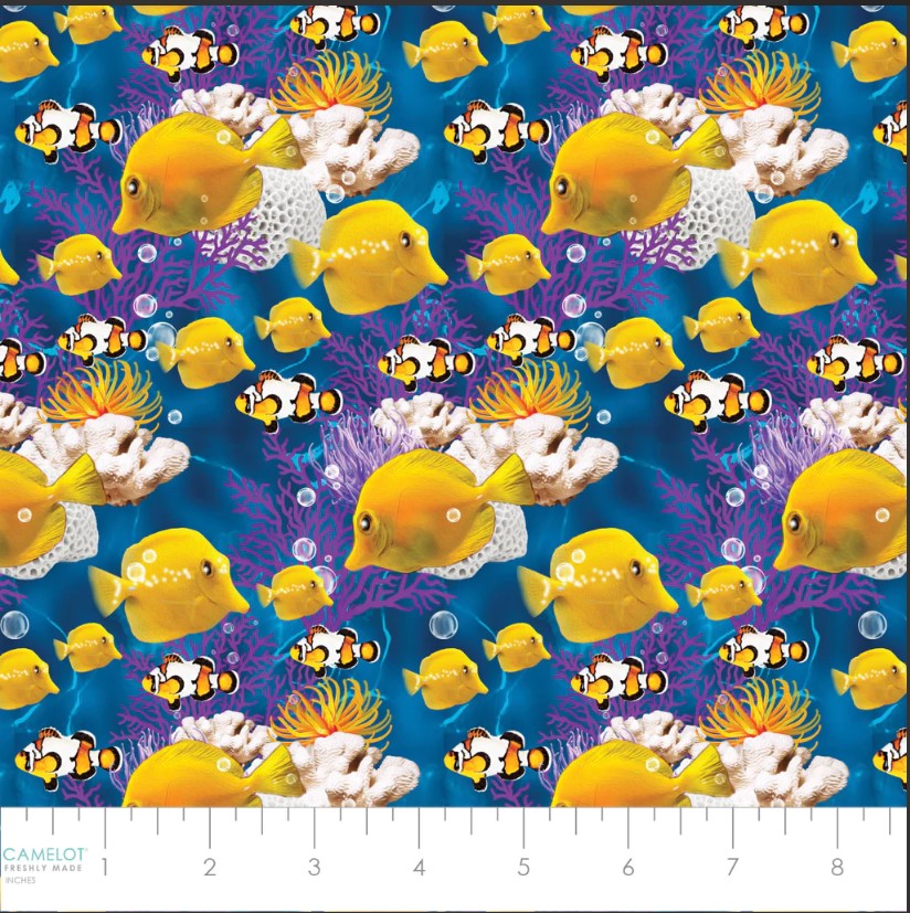 Ocean Story Underwater Sunshine Fish Allover Multi Camelot Cotton Fabric