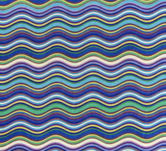 Ocean Story Wavy Stripes Blue Camelot Cotton Fabric