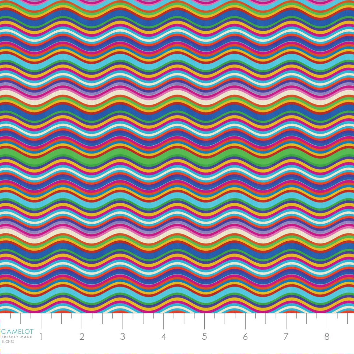 Ocean Story Wavy Stripes Multi Camelot Cotton Fabric