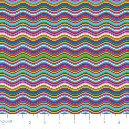 Ocean Story Wavy Stripes Multi Camelot Cotton Fabric