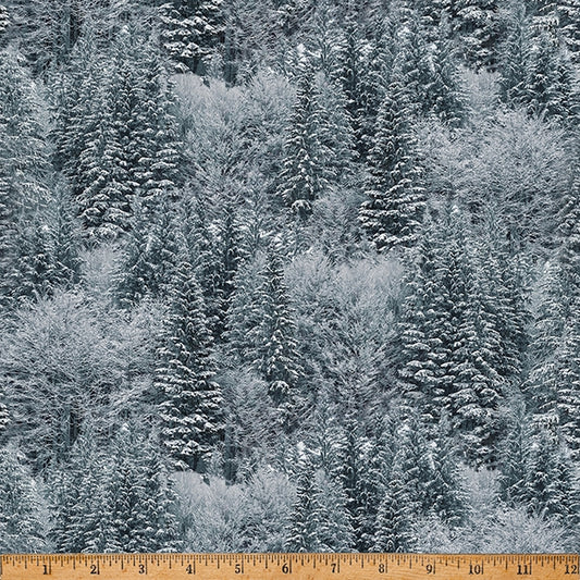 Off the Grid Trees Packed Storm Grey Hoffman Cotton Fabric