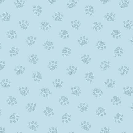 Off the Leash Tossed Paw Print Blue Studio E Cotton Fabric