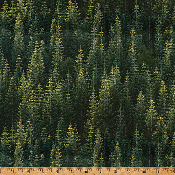 Off the Grid Pine Trees Forest Green Hoffman Fabrics Cotton Fabric
