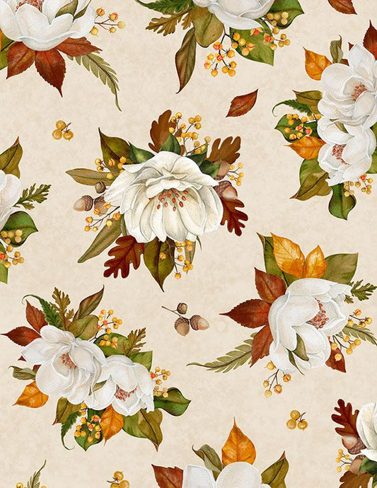 Oh My Gourd! Tossed Magnolias Cream Danielle Leone Wilmington Prints Cotton Fabric WP-3017-27745-272