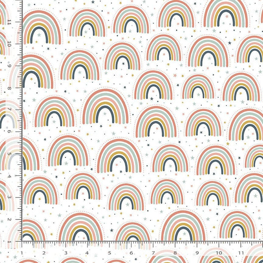 Ohh La Llama Cute Rainbows and Dots White Timeless Treasures Cotton Fabric