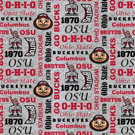 Ohio State Buckeyes NCAA College Words Heather Gray Design Sykel FLEECE Fabric