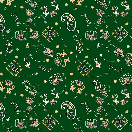 Ohio Bobcats NCAA College Bandana Sykel Cotton Fabric SYK-OHIO-027