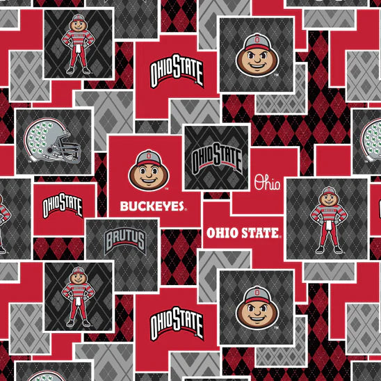 Ohio State Buckeyes NCAA College Argyle Boxes Sykel Cotton Fabric SYK-OHS-1371