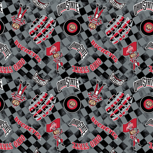 Ohio State Buckeyes NCAA College Checks Gray Sykel Enterprises Canvas Duck Cloth Cotton Fabric OHS-1380-GRAY
