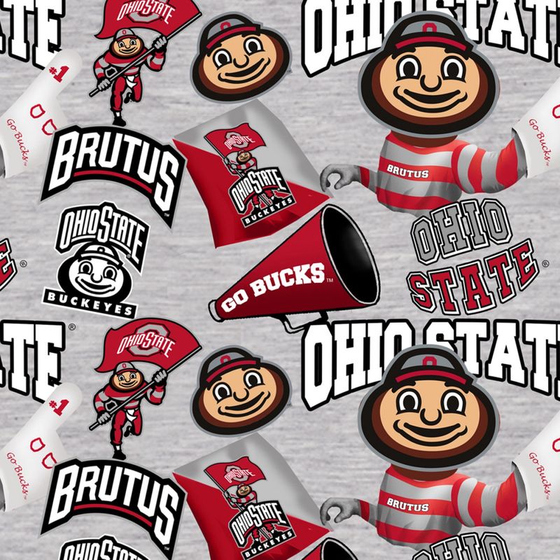 Ohio State Buckeyes NCAA College Mascot Allover Heather Gray Sykel Cotton Fabric OHS-1164