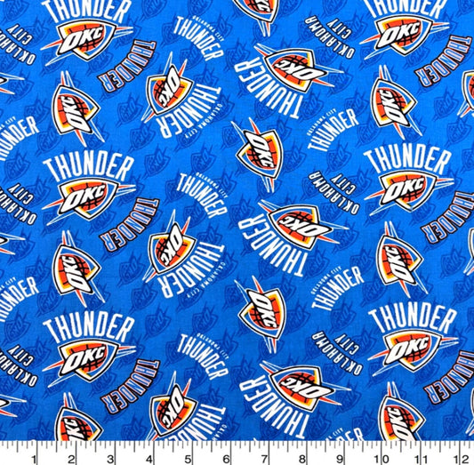 Oklahoma City Thunder NBA Basketball Logo Tossed Camelot Cotton Fabric