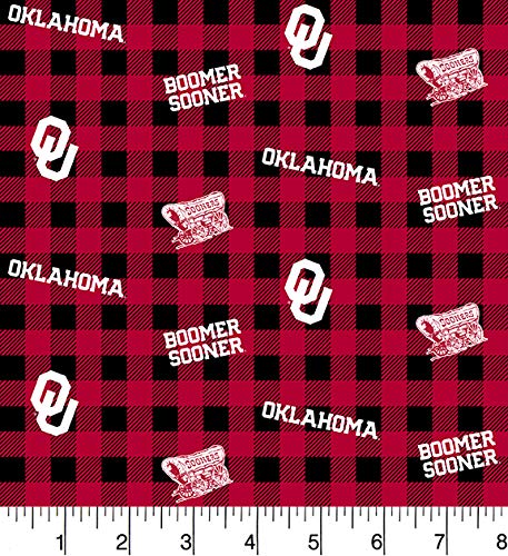 Oklahoma Sooners NCAA Buffalo Plaid Sykel Cotton Fabric