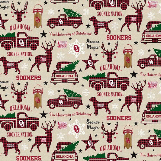 Oklahoma Sooners NCAA Christmas Holiday Sykel Cotton Fabric