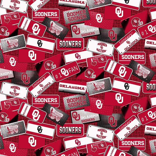 Oklahoma Sooners NCAA College License Plate Sykel Cotton Fabric