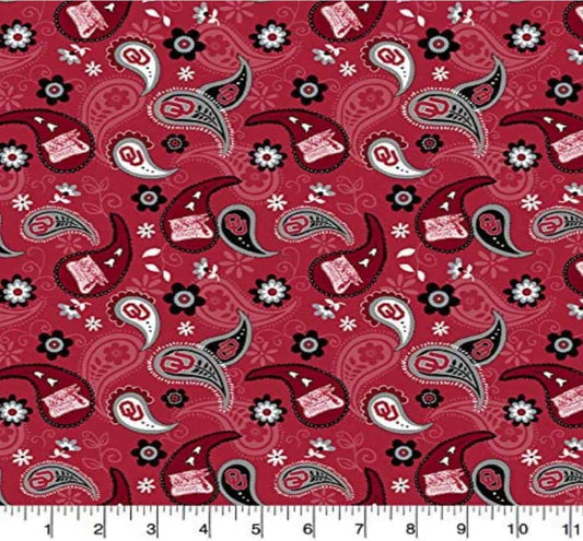 Oklahoma Sooners NCAA Paisley Bandana Sykel Cotton Fabric