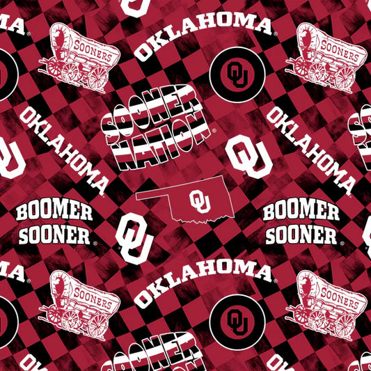 Oklahoma Sooners NCAA College Check Allover Sykel Cotton Fabric SYK-OU-1370