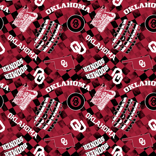 Oklahoma Sooners NCAA College Checks Red Sykel Enterprises Canvas Duck Cloth Cotton Fabric OU-1380-RED