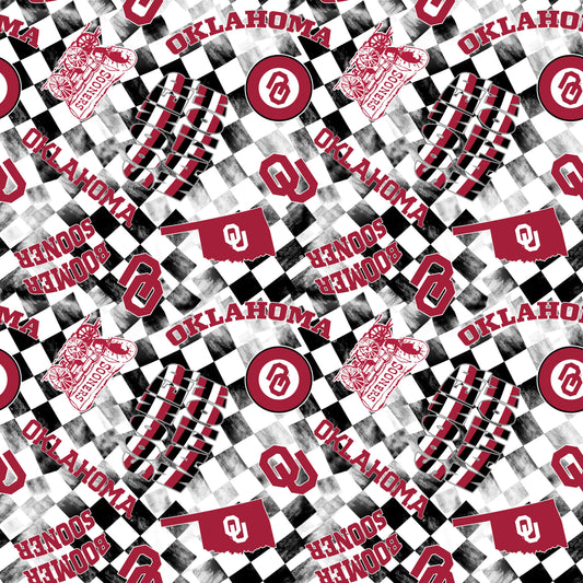 Oklahoma Sooners NCAA College Checks White Sykel Enterprises Canvas Duck Cloth Cotton Fabric OU-1380-WHITE