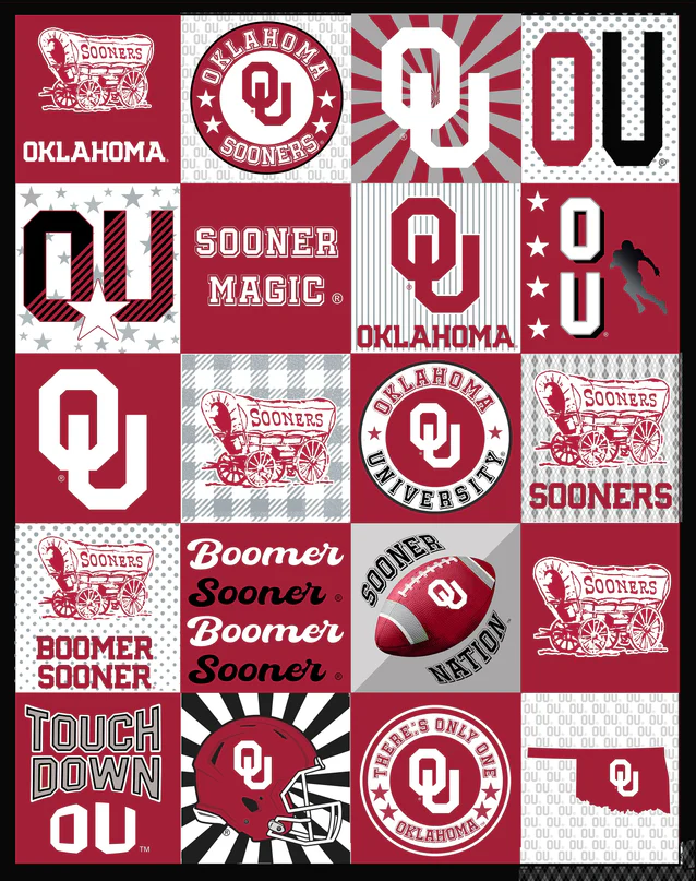 Oklahoma Sooners NCAA College Collegiate T-Shirt Panel 60"x60" Sykel Enterprises Polyester MINKY Fabric OU-1362