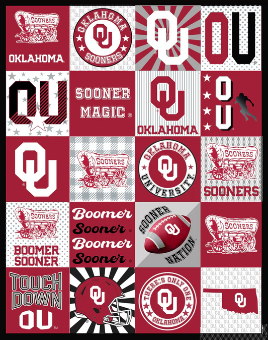 Oklahoma Sooners NCAA College Collegiate T-Shirt Panel 60"x60" Sykel Enterprises Polyester MINKY Fabric OU-1362