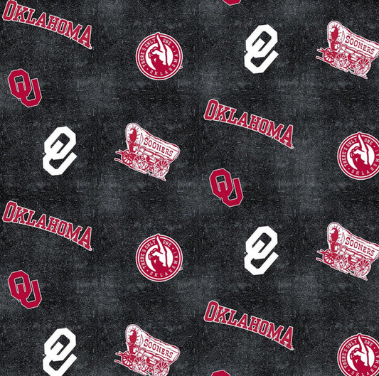 Oklahoma Sooners NCAA College Distressed Logo Sykel Enteprises Cotton Flannel Fabric OU-1152