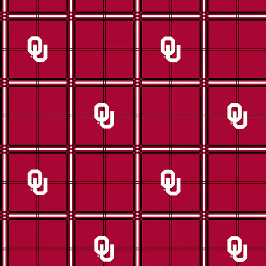 Oklahoma Sooners NCAA College Plaid Sykel Enterprises Cotton FLANNEL Fabric SYK-OU-023