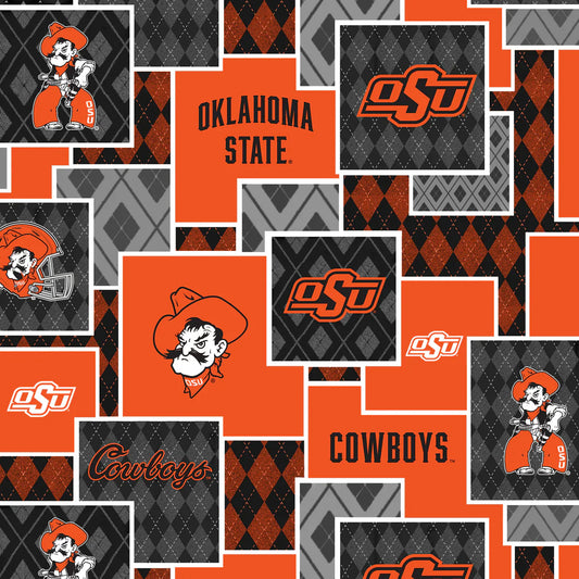 Oklahoma State Cowboys NCAA College Argyle Boxes Sykel Cotton Fabric SYK-OSU-1371