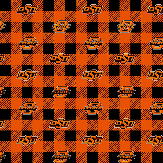 Oklahoma State Cowboys NCAA College Buffalo Plaid Sykel Enterprises Polyester Fleece Fabric OSU-1190