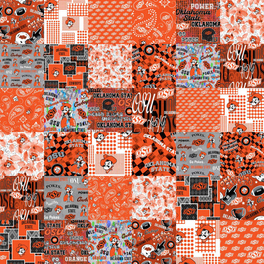 Oklahoma State Cowboys NCAA College Cheater Quilt Allover 60" Sykel Cotton Fabric SYK-OSU-1363