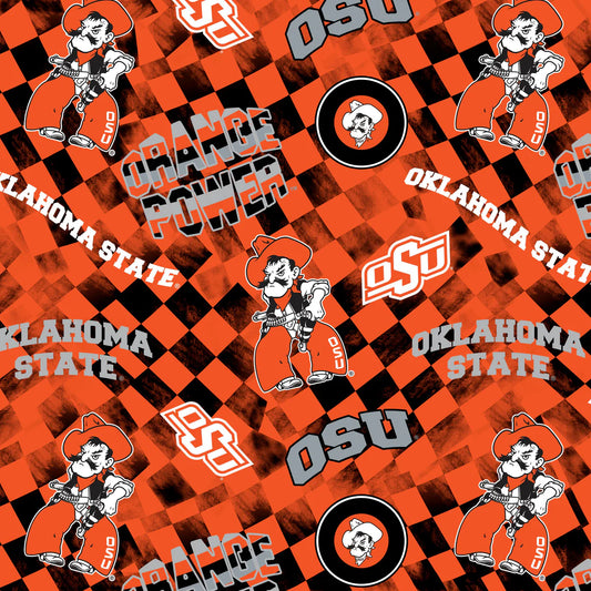 Oklahoma State Cowboys NCAA College Check Allover Sykel Cotton Fabric SYK-OSU-1370