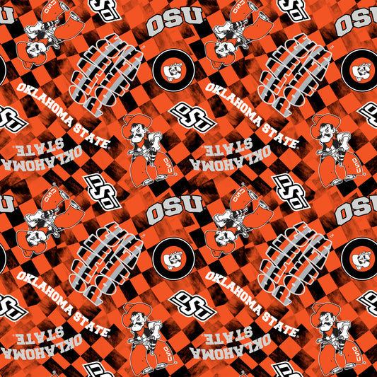 Oklahoma State Cowboys NCAA College Checks Orange Sykel Enterprises Canvas Duck Cloth Cotton Fabric OSU-1380-ORANGE