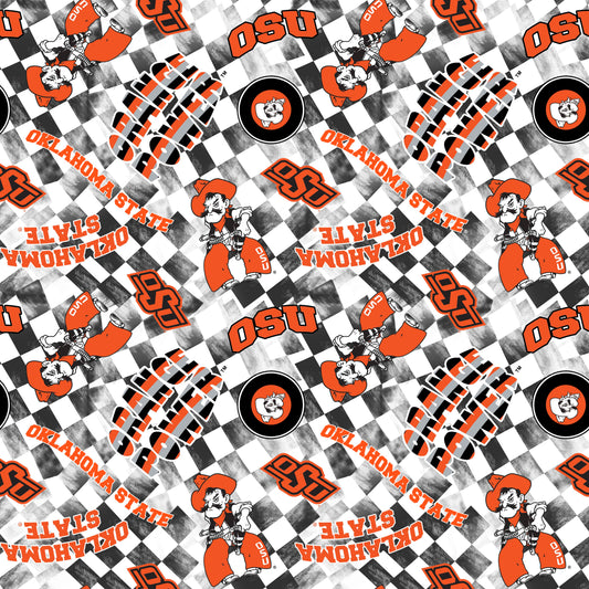 Oklahoma State Cowboys NCAA College Checks White Sykel Enterprises Canvas Duck Cloth Cotton Fabric OSU-1380-WHITE