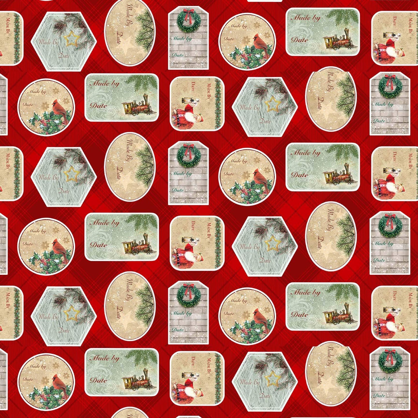 Old Saint Nick Christmas Labels Red Robert Giordano Henry Glass Cotton Fabric