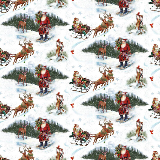 Old Saint Nick Scenic White Robert Giordano Henry Glass Cotton Fabric