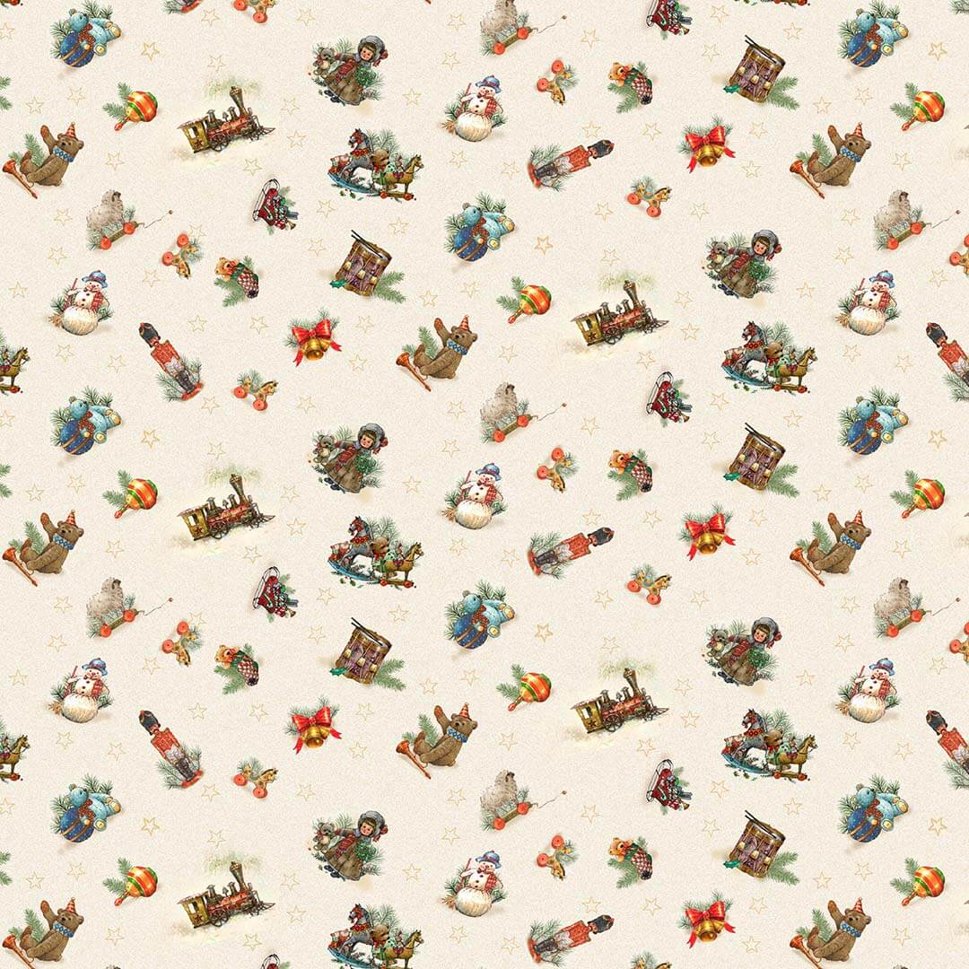 Old Saint Nick Small Toy Tossed Cream Robert Giordano Henry Glass Cotton Fabric | US Fabric Shop