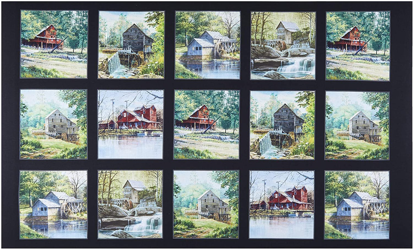 Old Mill Stream Block Panel 24" Black Elizabeth's Studio Cotton Fabric