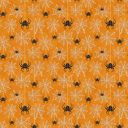 Olde Salem Black Hat Society Spiderweb Orange Glow in Dark Shelly Comiskey Henry Glass Cotton Fabric