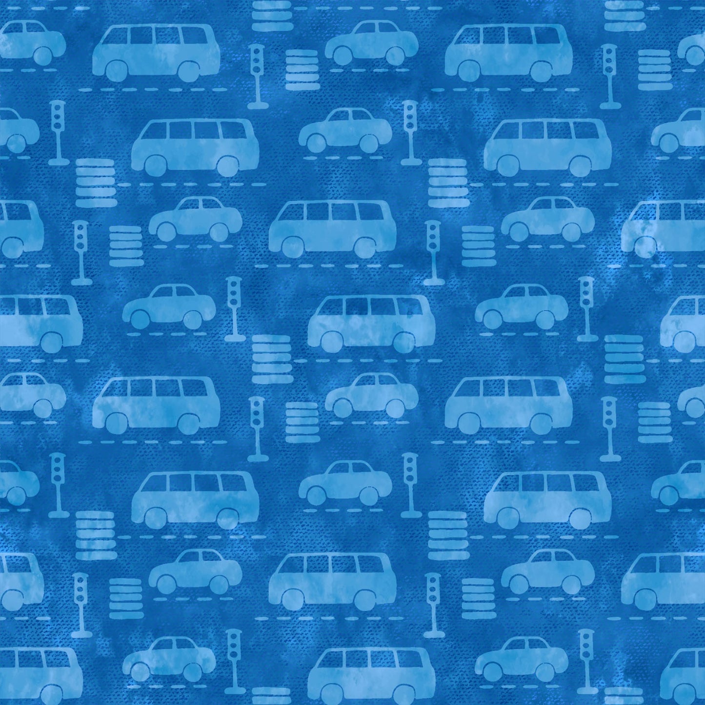 On the Go Automobiles Blue Jason Yenter In The Beginning Cotton Fabric