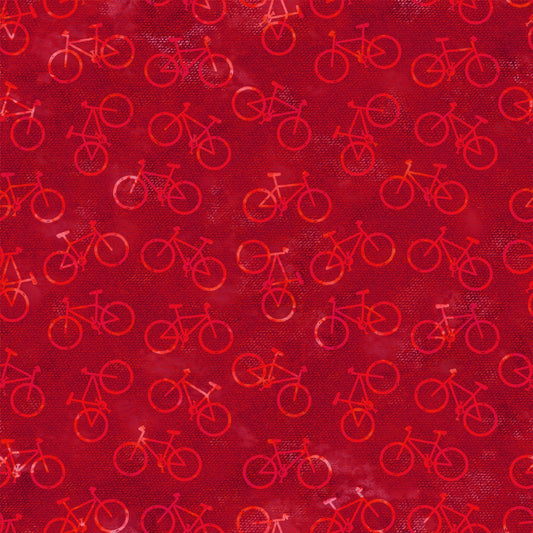 On the Go Bicycles Red Jason Yenter In The Beginning Cotton Fabric