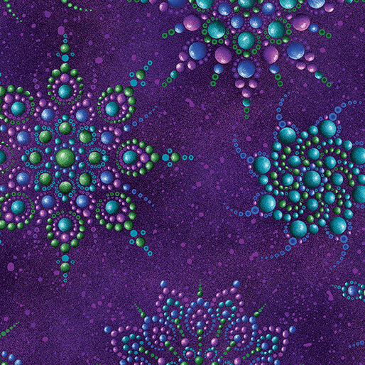 On Dragonfly Wings Beaded Medallion Dark Purple Ann Lauer Benartex Cotton Fabric BE-16402P-66
