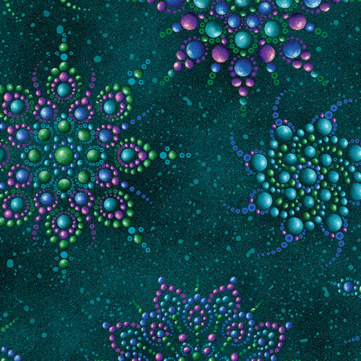 On Dragonfly Wings Beaded Medallion Dark Teal Ann Lauer Benartex Cotton Fabric BE-16402P-86