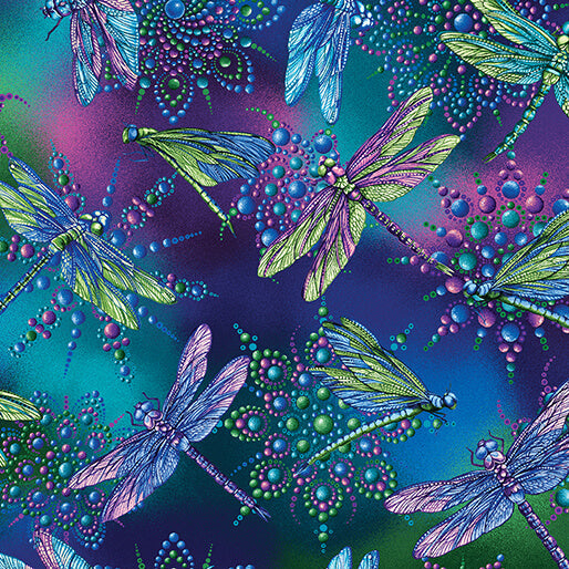 On Dragonfly Wings Small Dragonfly Multi Ann Lauer Benartex Cotton Fabric | US Fabric Shop