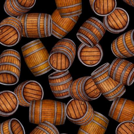 On Tap Barrels Black Quilting Treasures Cotton Fabric